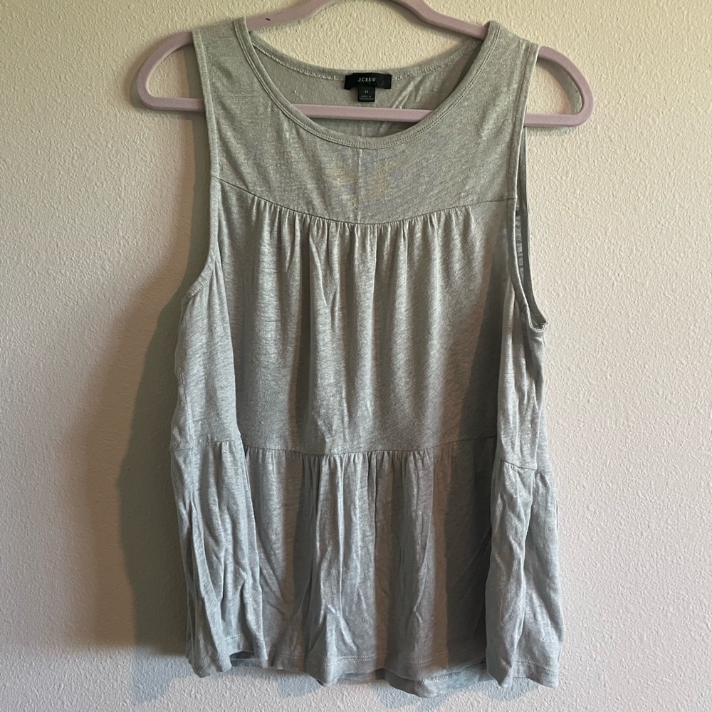 J. Crew 100% Linen Tiered Tank Top Women’s Medium Grey Crewneck Flowy Airy